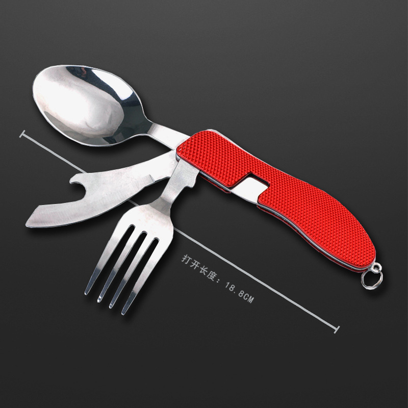 ชุดมีดพับอเนกประสงค์กลางแจ้งพร้อมมีดสี่ใบส้อมและช้อน